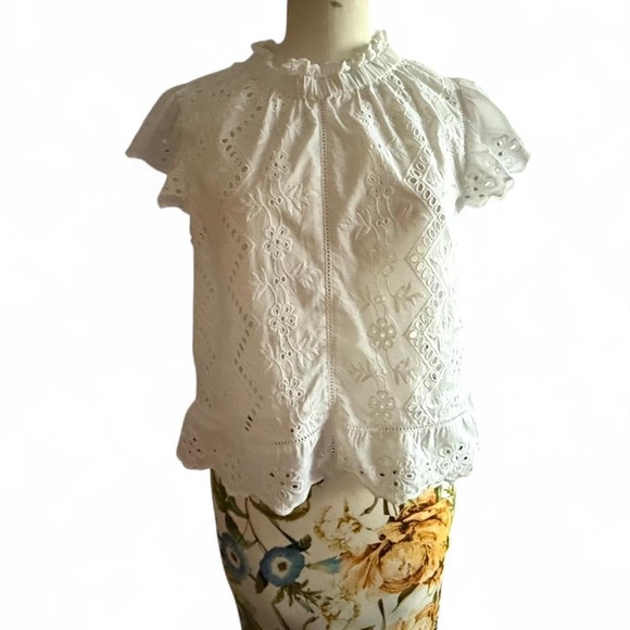 Bailey 44 White Short Sleeve Lace Top with Ruffle Trim  (sz L) - Picture 1 of 8